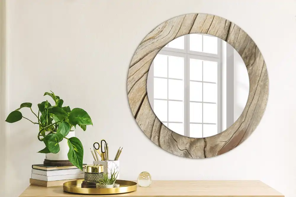 Round wall mirror decor Cracked wood