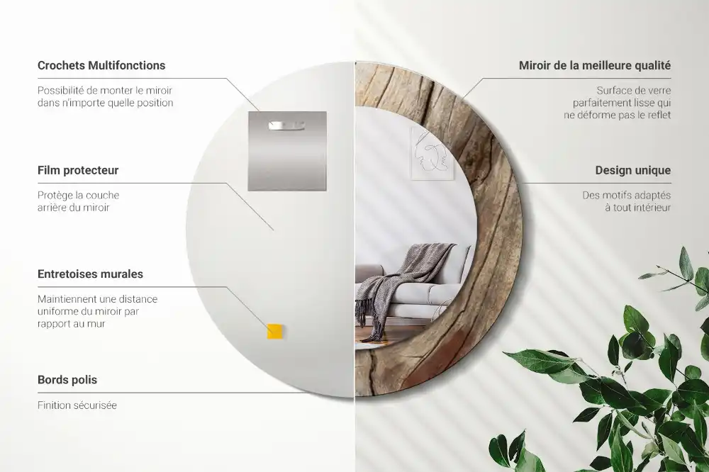 Round wall mirror decor Cracked wood