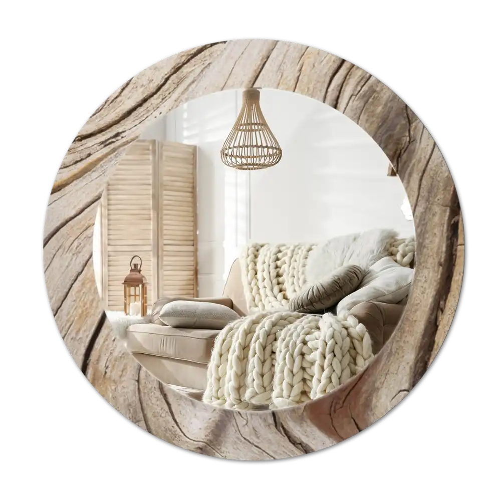 Round wall mirror decor Cracked wood