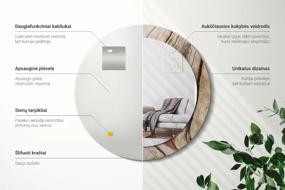 Round wall mirror decor Cracked wood