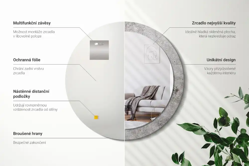 Round wall mirror decor Grey concrete