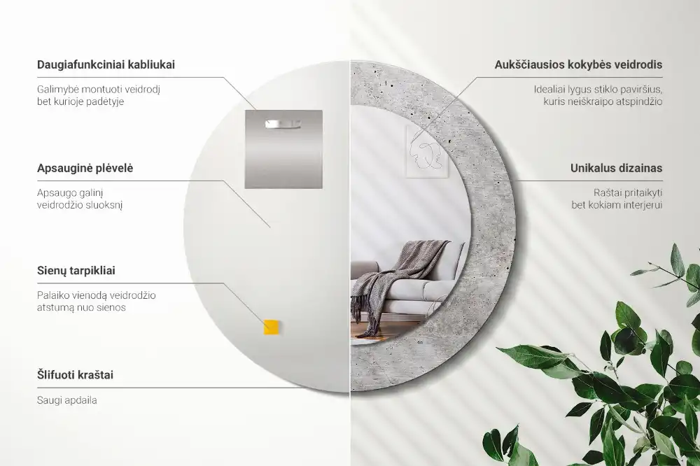 Round wall mirror decor Grey concrete