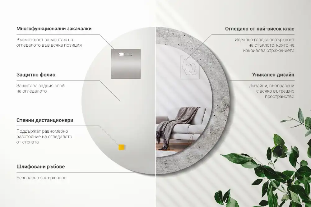 Round wall mirror decor Grey concrete