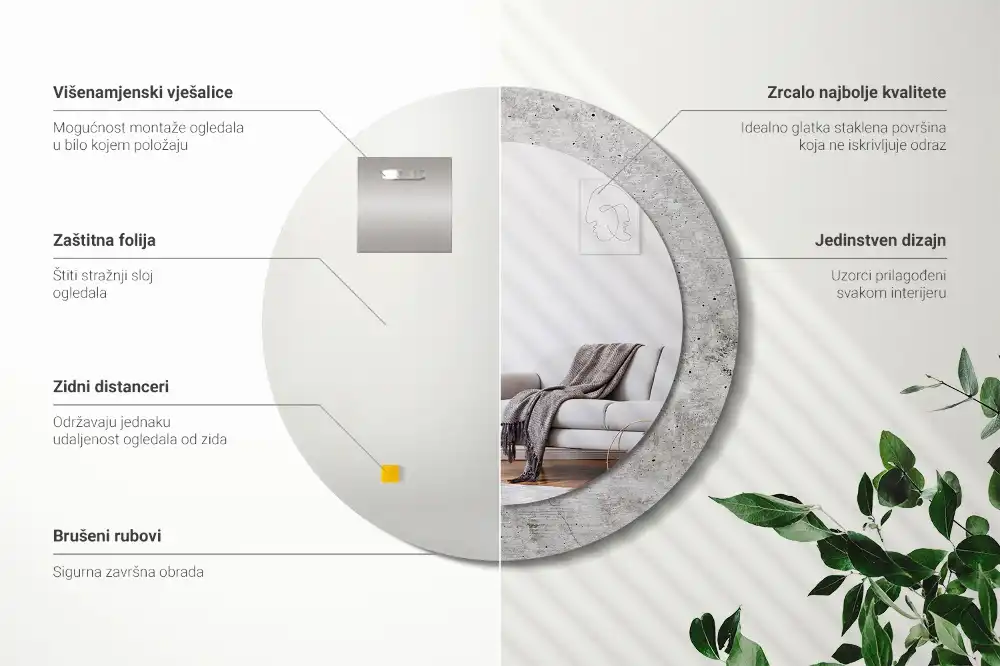 Round wall mirror decor Grey concrete