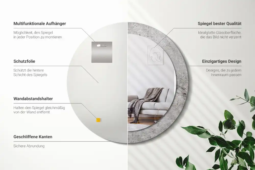 Round wall mirror decor Grey concrete