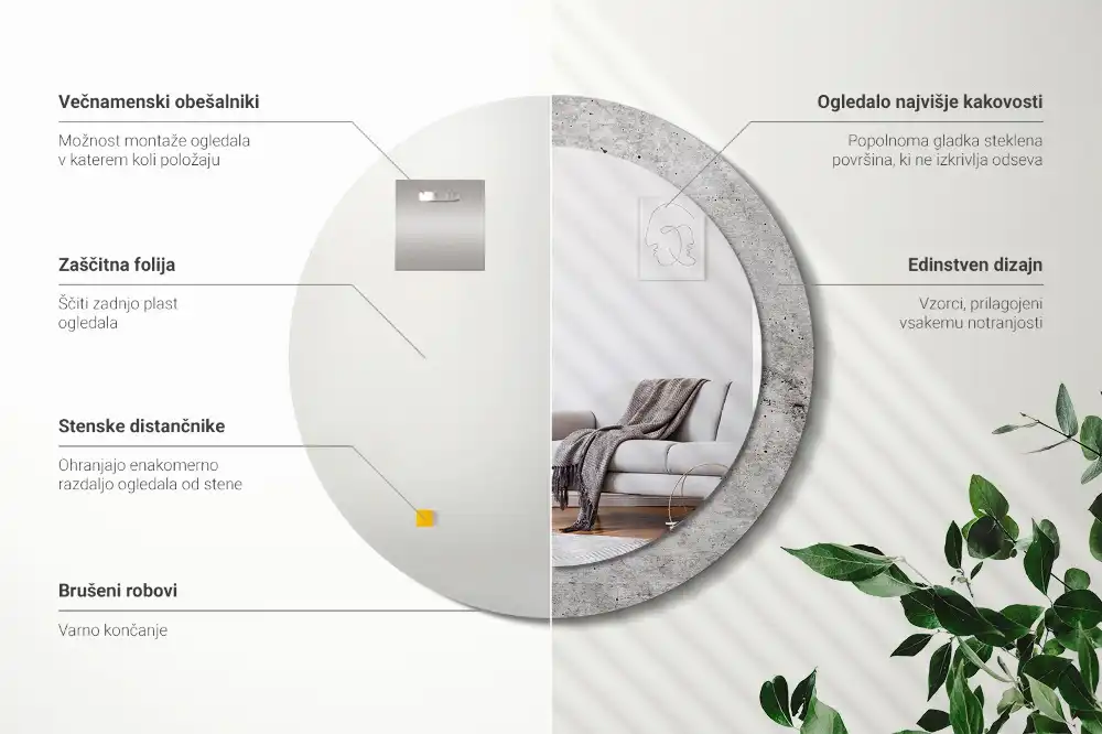 Round wall mirror decor Grey concrete