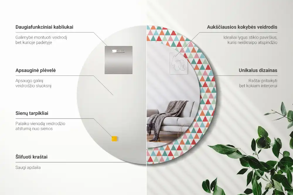 Round printed mirror Geometric pattern