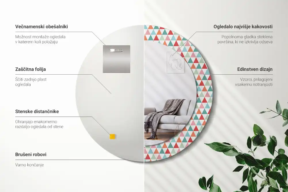 Round printed mirror Geometric pattern
