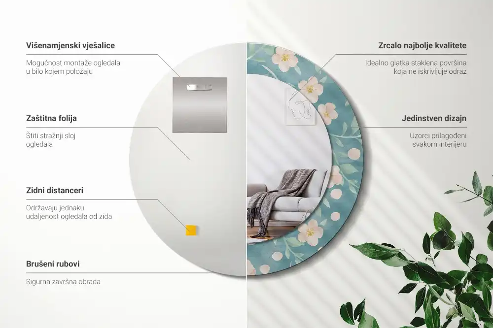 Round decorative mirror Floral pattern