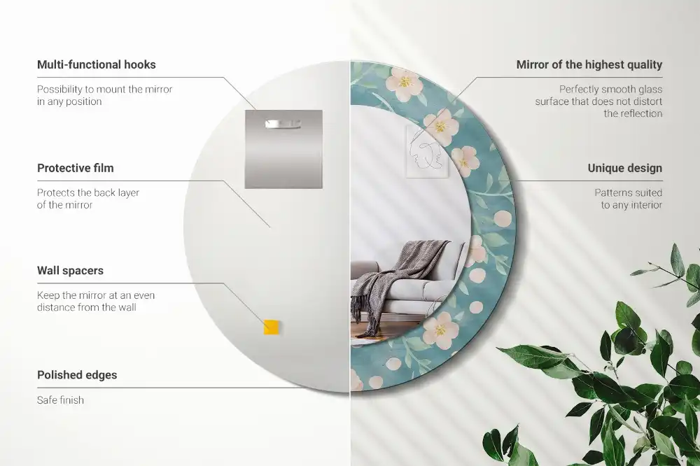 Round decorative mirror Floral pattern