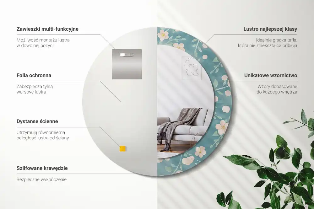 Round decorative mirror Floral pattern