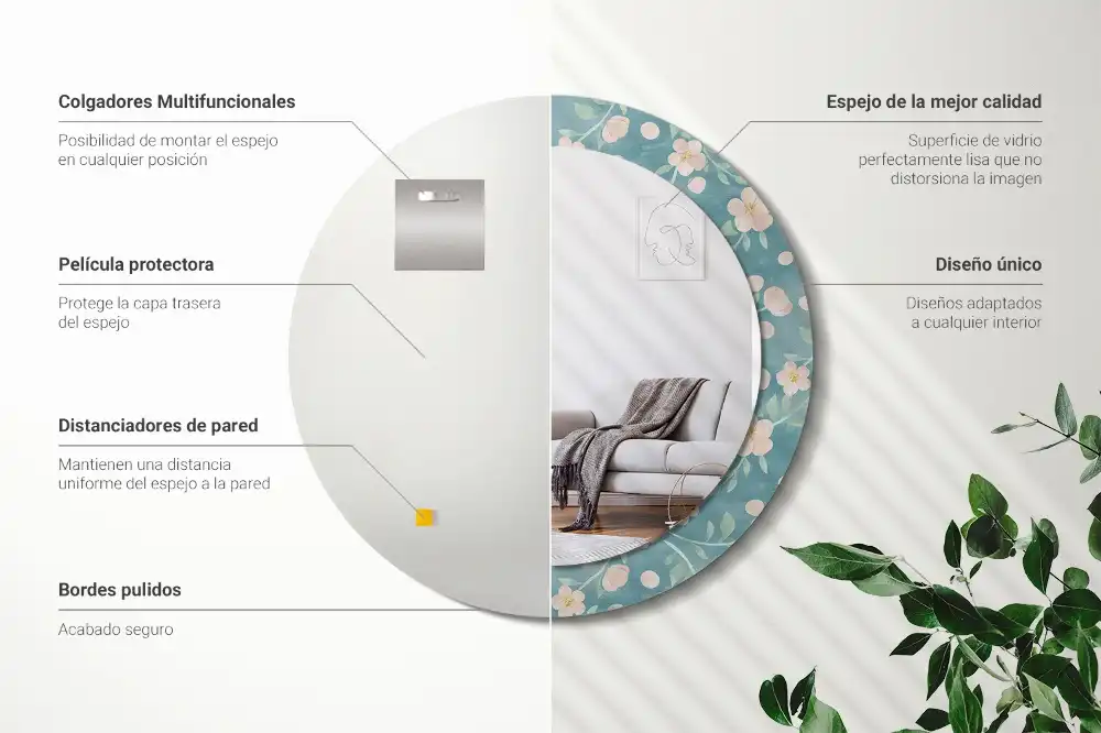 Round decorative mirror Floral pattern