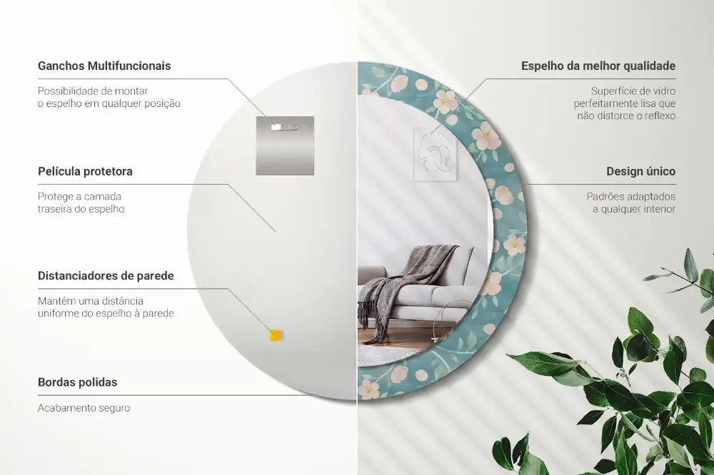 Round decorative mirror Floral pattern