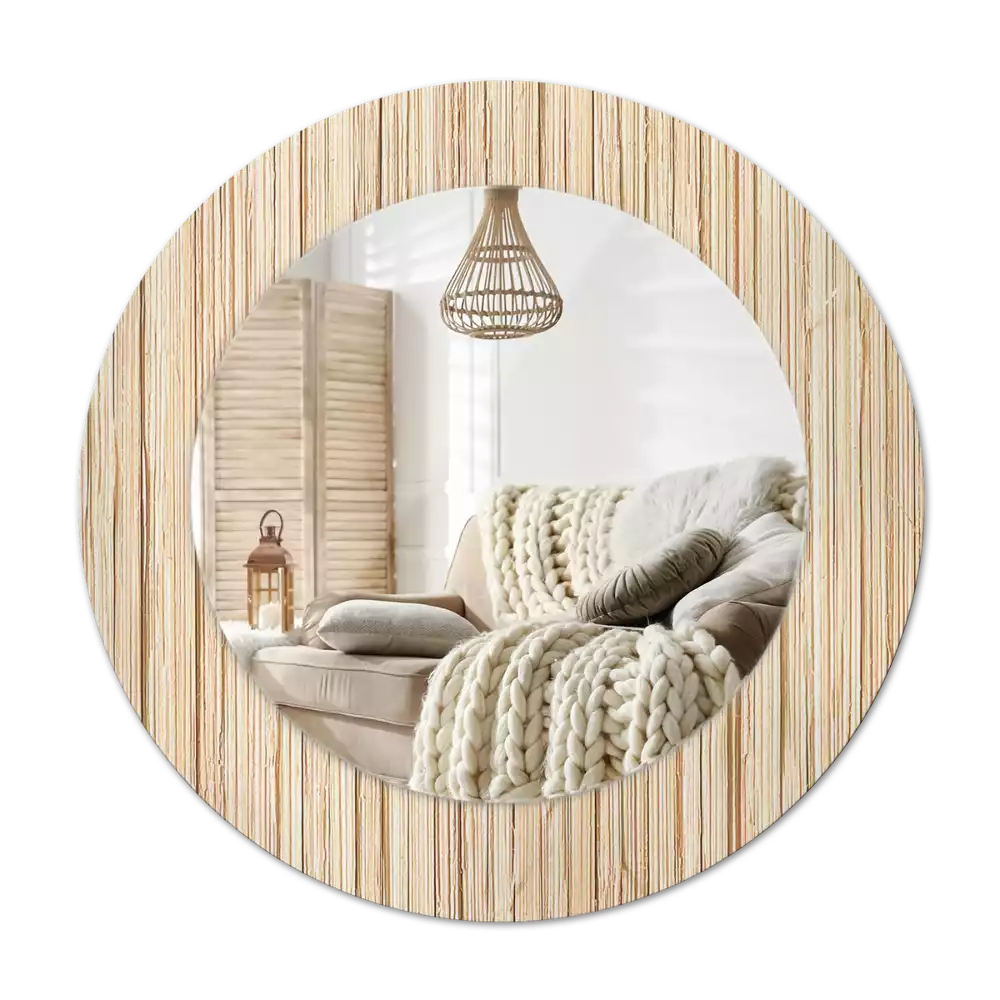 Round mirror frame with print Bamboo straw
