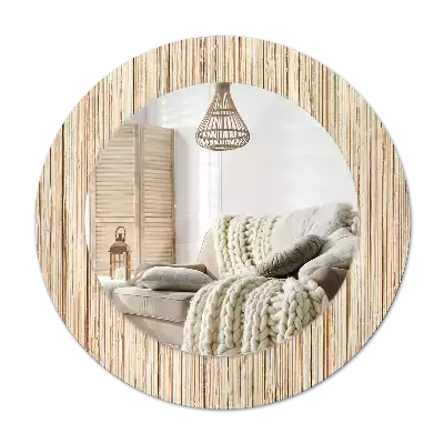 Round mirror frame with print Bamboo straw