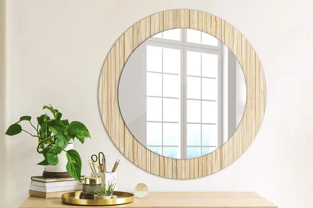 Round mirror frame with print Bamboo straw