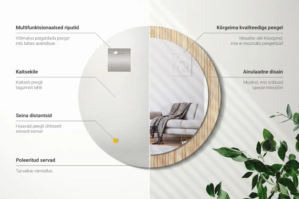 Round mirror frame with print Bamboo straw