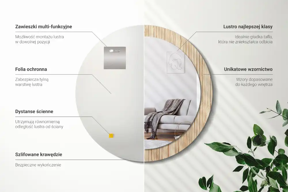 Round mirror frame with print Bamboo straw