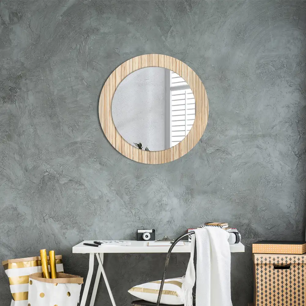 Round mirror frame with print Bamboo straw