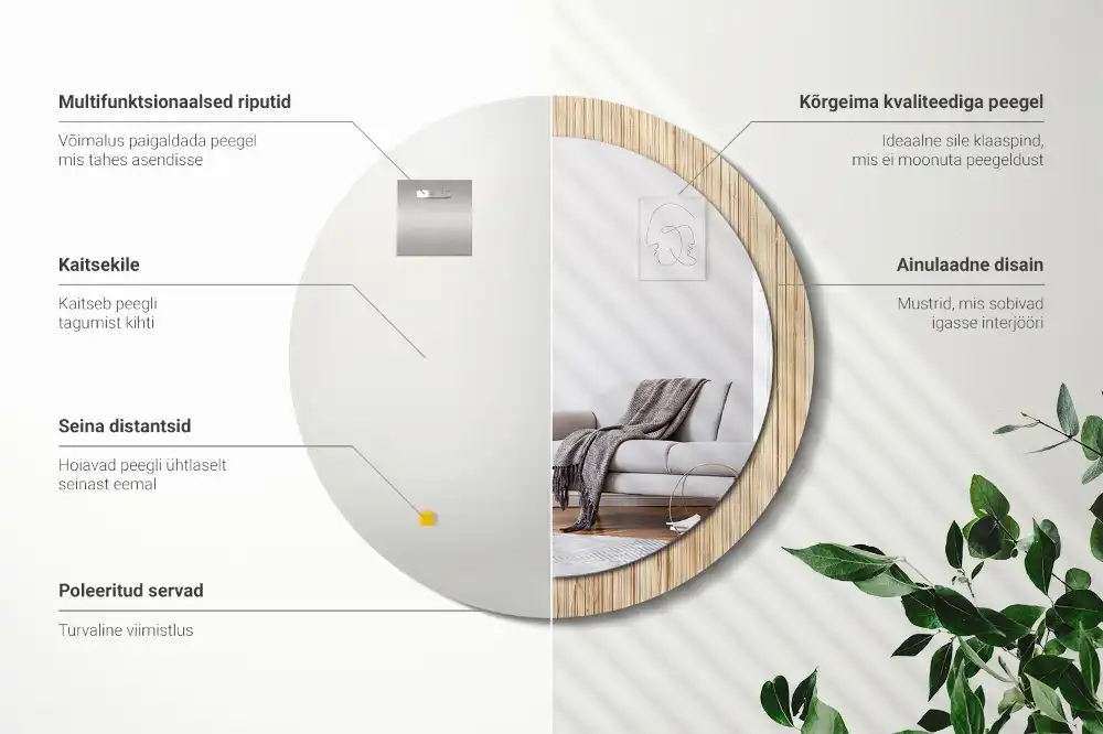 Round mirror frame with print Bamboo straw