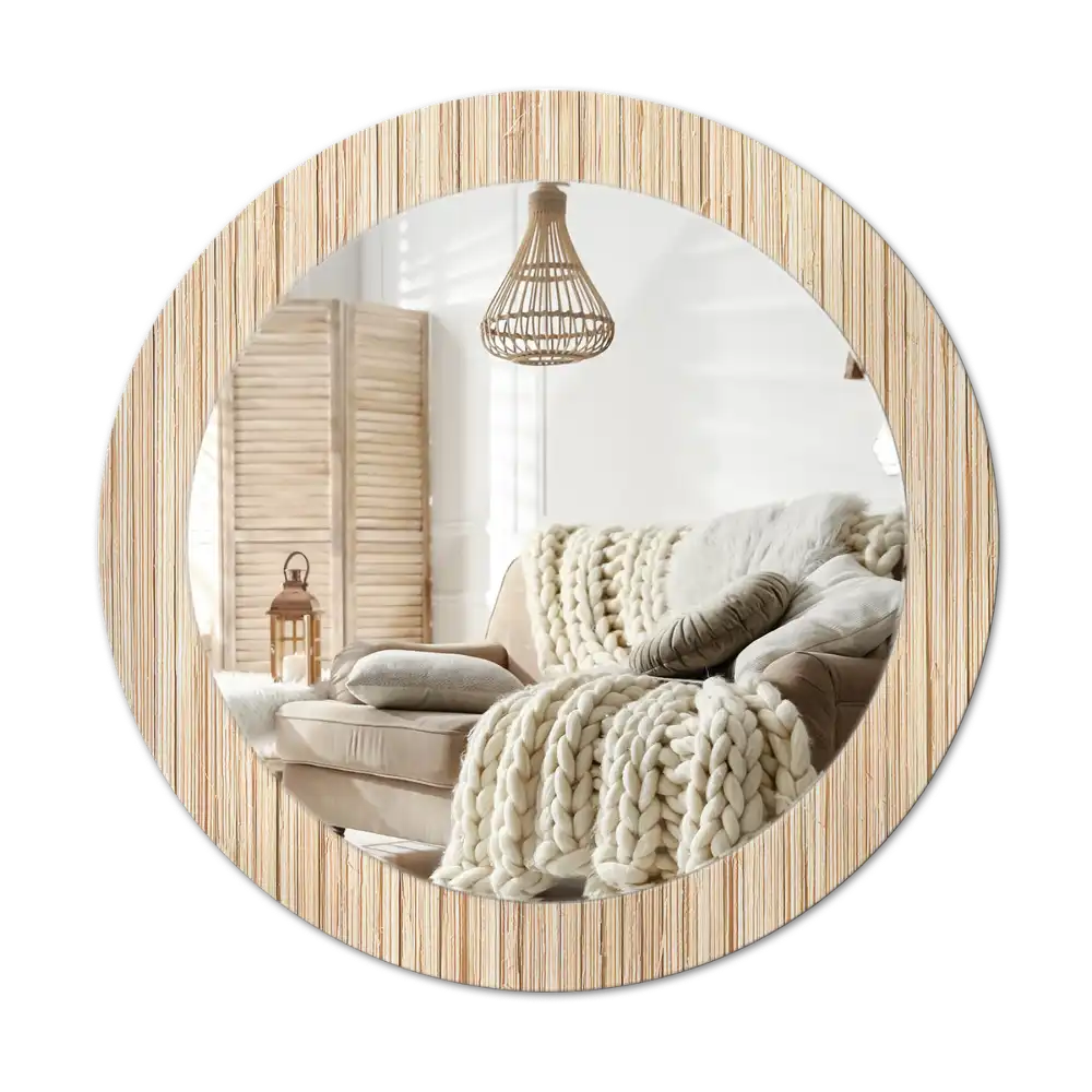 Round mirror frame with print Bamboo straw
