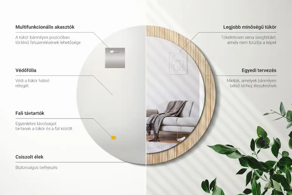 Round mirror frame with print Bamboo straw