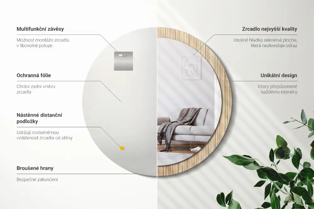 Round mirror frame with print Bamboo straw