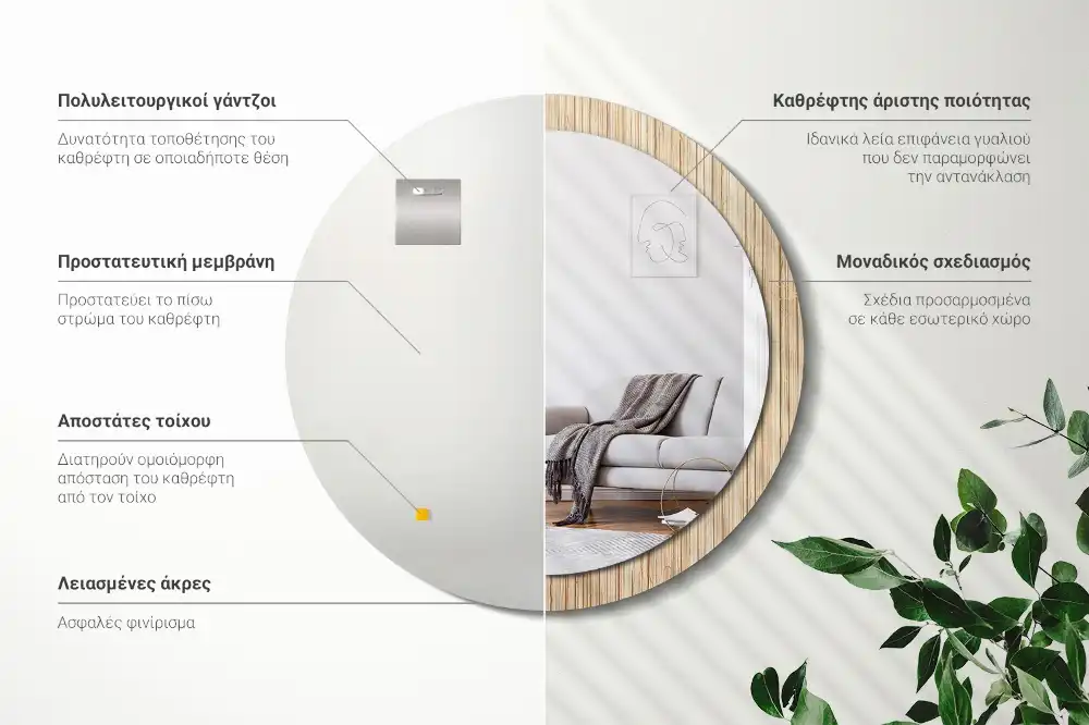 Round mirror frame with print Bamboo straw