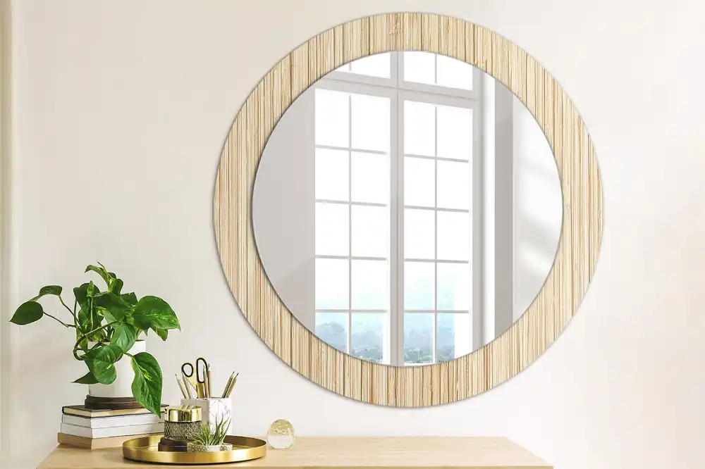 Round mirror frame with print Bamboo straw