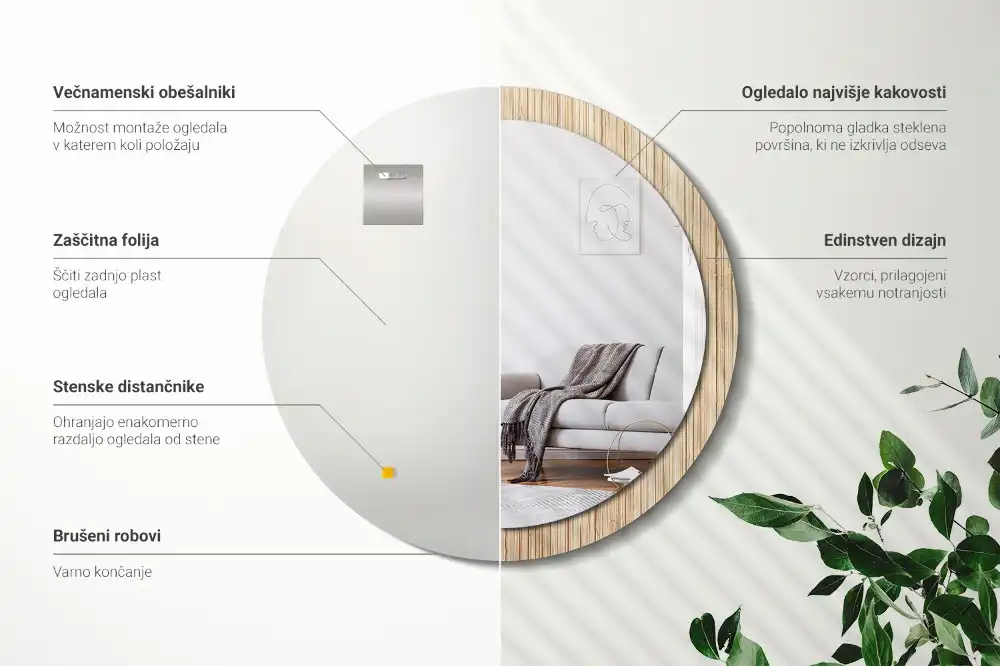 Round mirror frame with print Bamboo straw