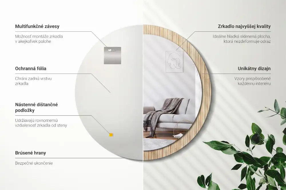 Round mirror frame with print Bamboo straw