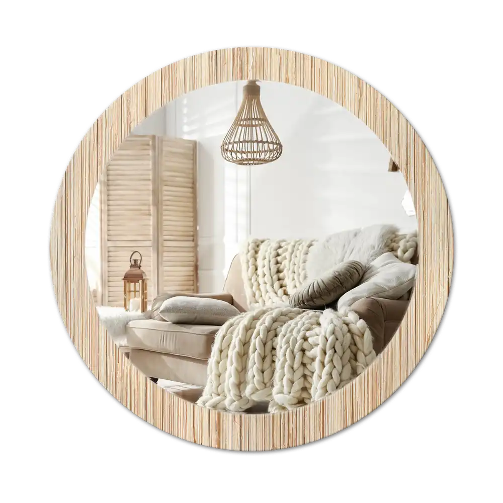 Round mirror frame with print Bamboo straw