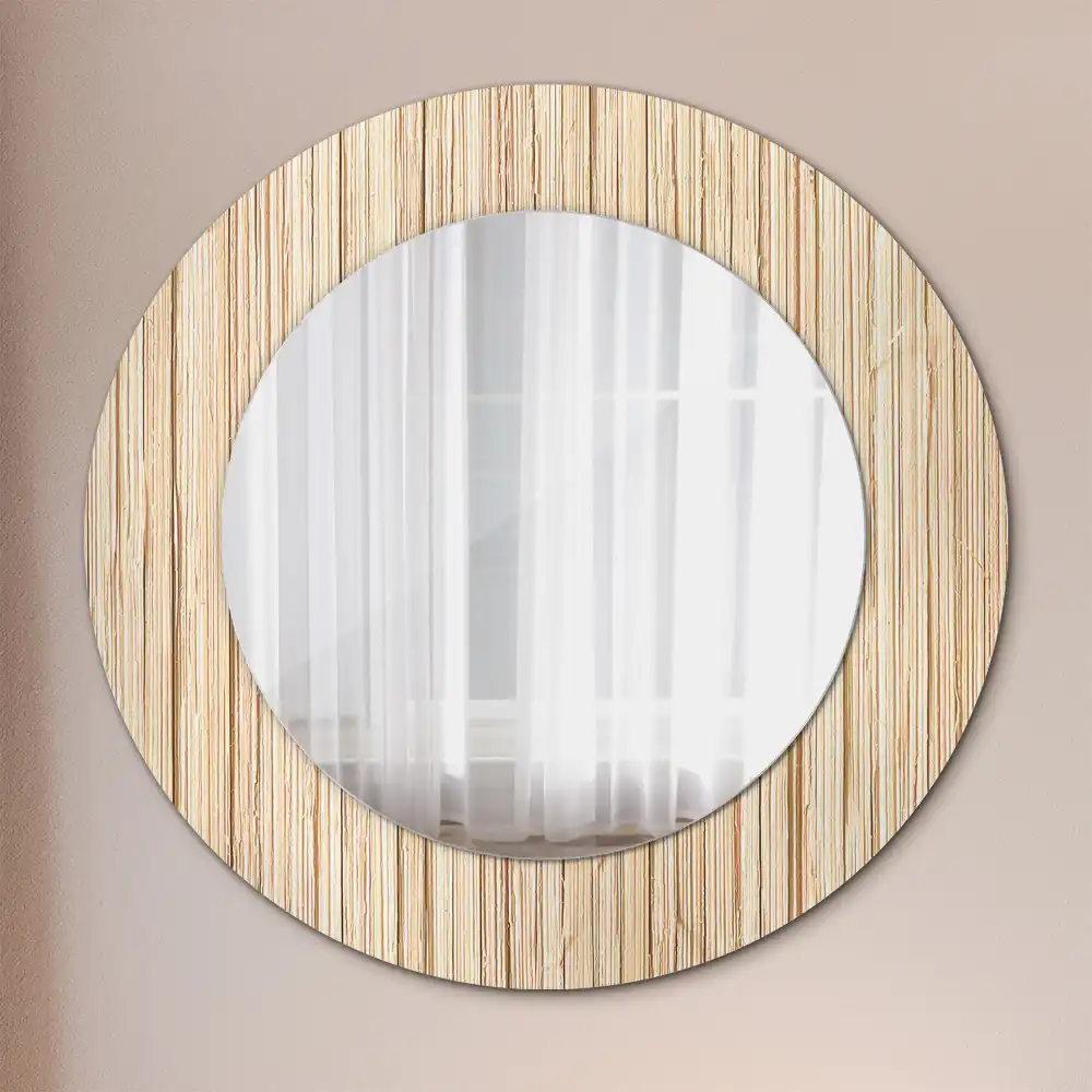 Round mirror frame with print Bamboo straw