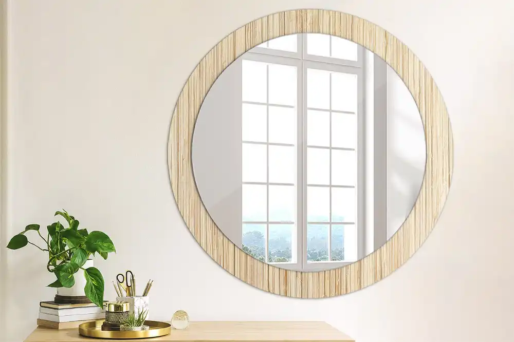 Round mirror frame with print Bamboo straw