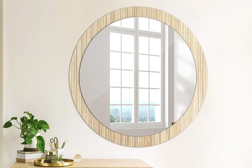 Round mirror frame with print Bamboo straw