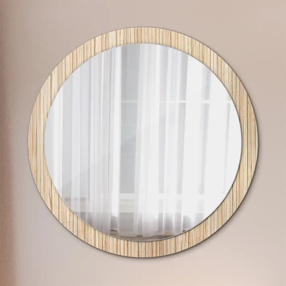 Round mirror frame with print Bamboo straw