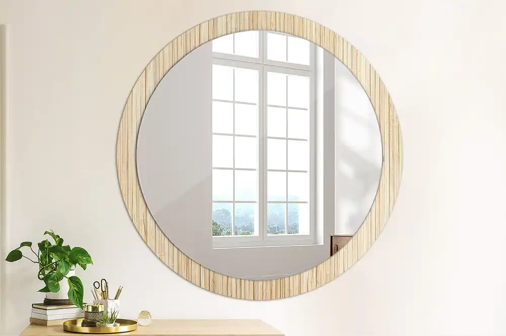 Round mirror frame with print Bamboo straw