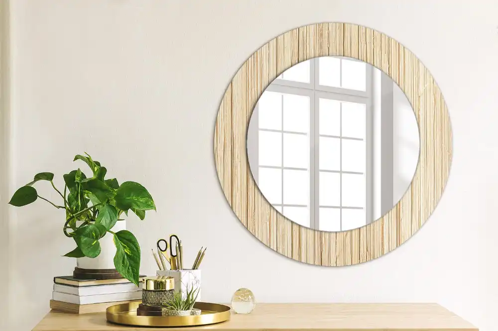 Round mirror frame with print Bamboo straw