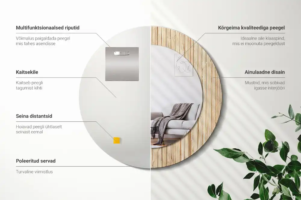 Round mirror frame with print Bamboo straw