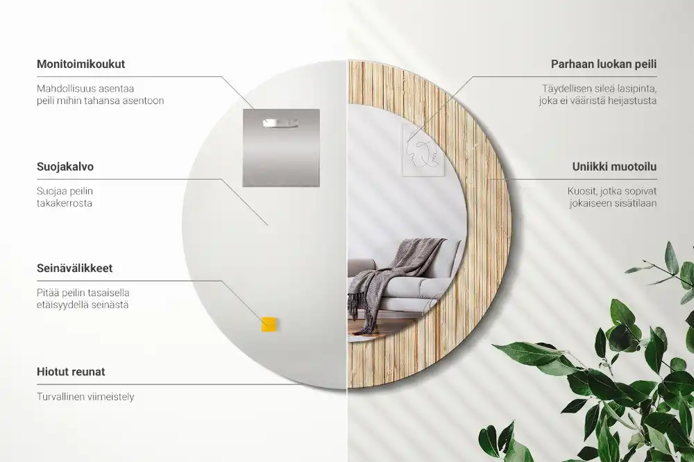 Round mirror frame with print Bamboo straw