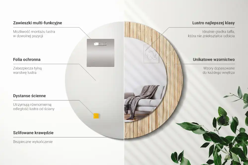 Round mirror frame with print Bamboo straw