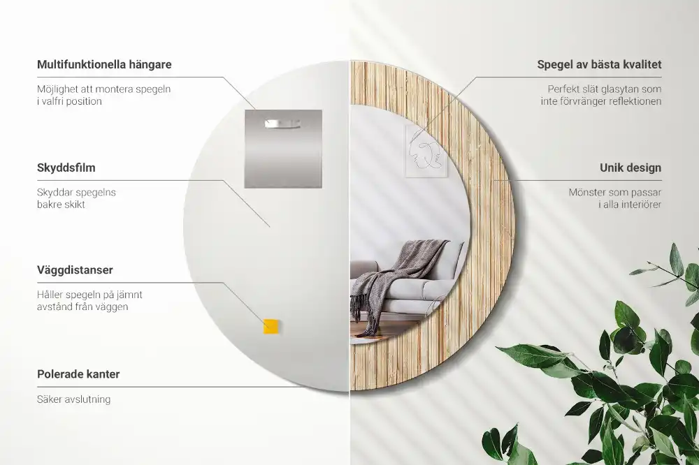 Round mirror frame with print Bamboo straw