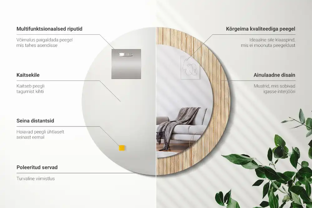 Round mirror frame with print Bamboo straw