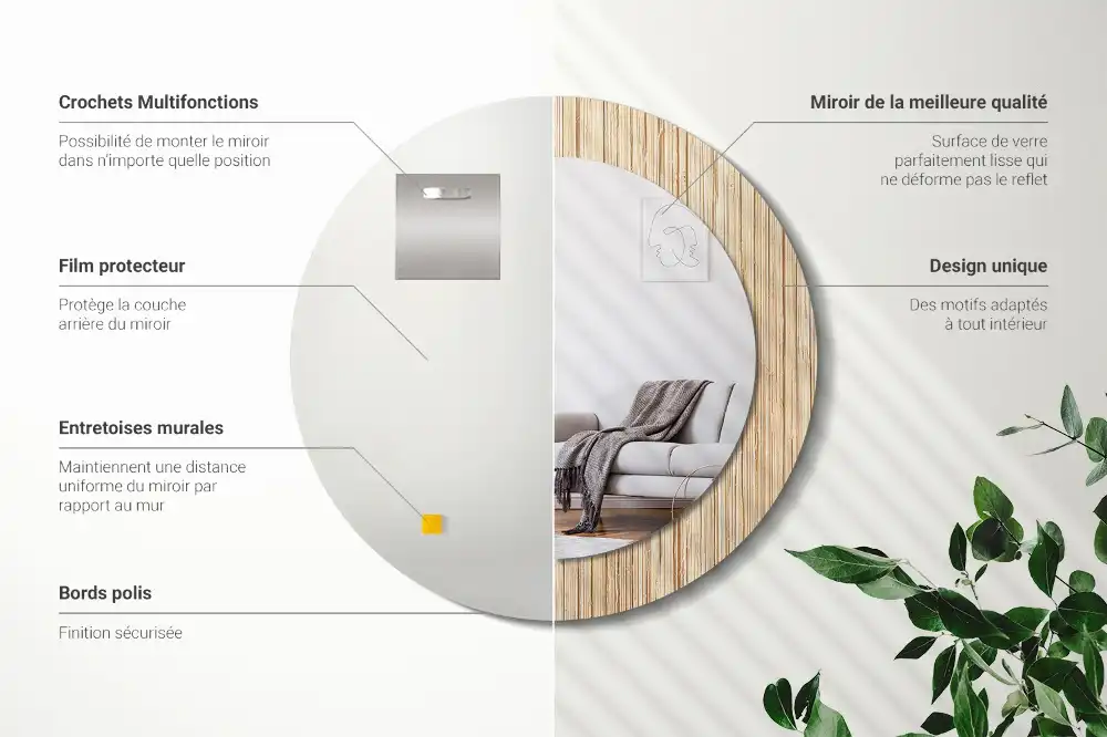 Round mirror frame with print Bamboo straw