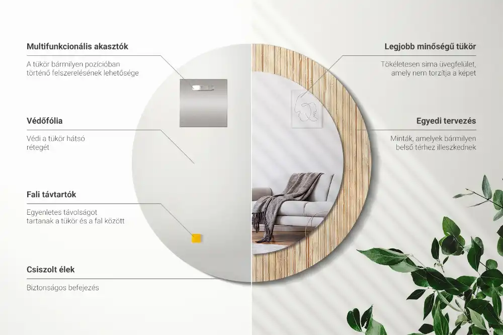 Round mirror frame with print Bamboo straw