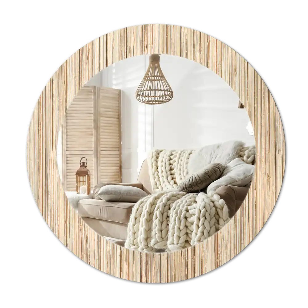 Round mirror frame with print Bamboo straw