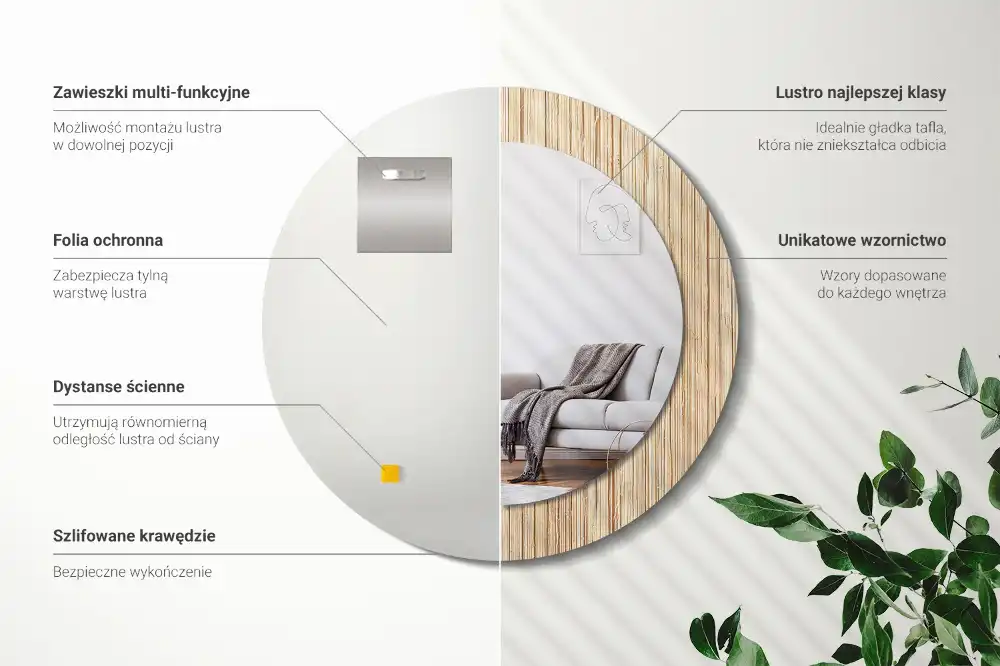 Round mirror frame with print Bamboo straw