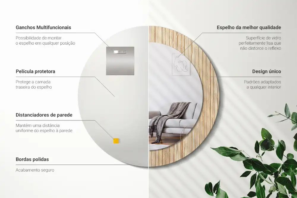 Round mirror frame with print Bamboo straw