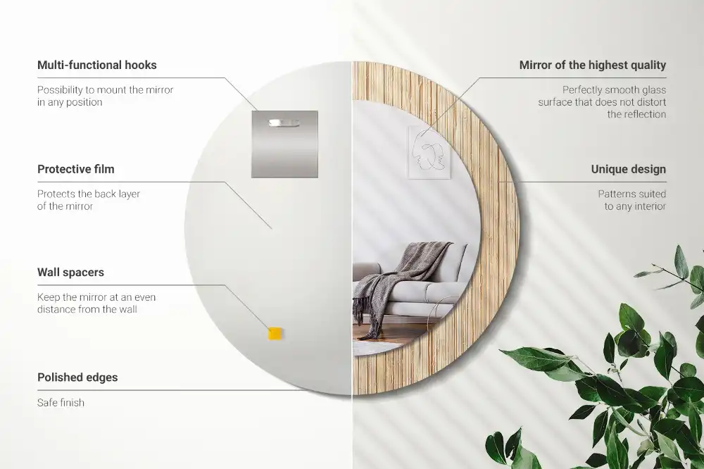 Round mirror frame with print Bamboo straw