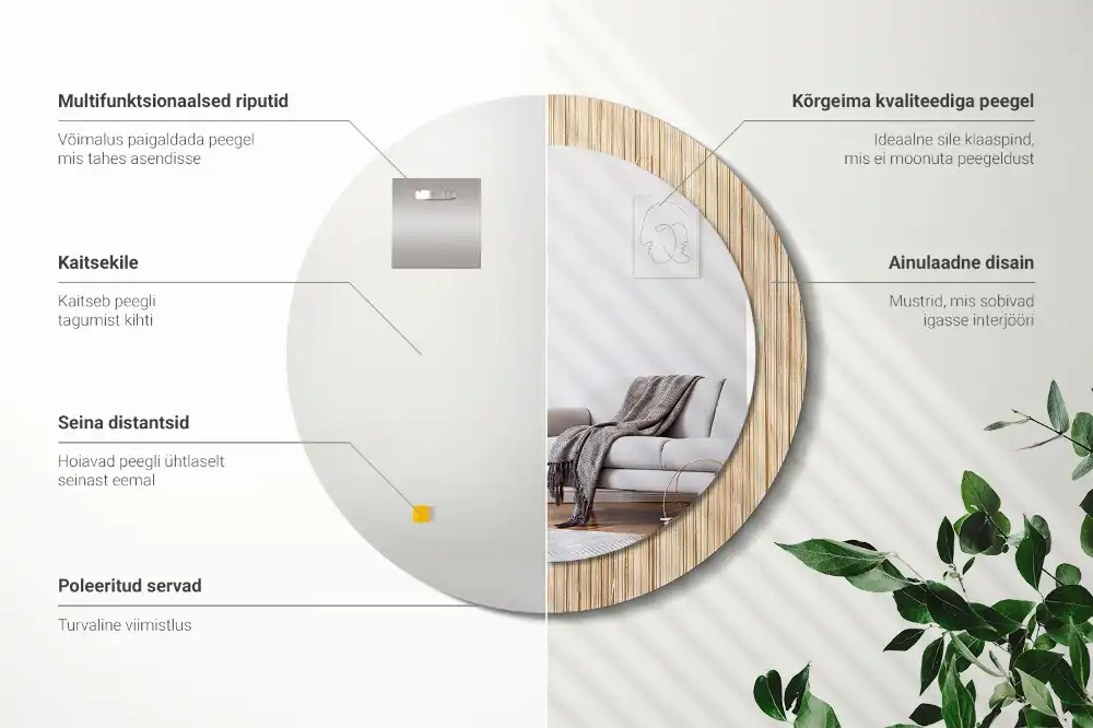 Round mirror frame with print Bamboo straw